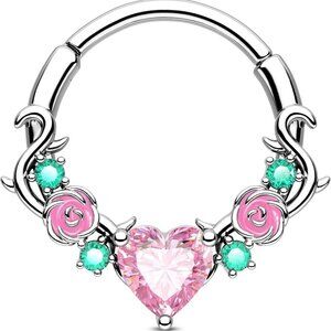 Rose Septum Ring Stainless Steel 16G Hinged Segment Daith Earrings Jewelry